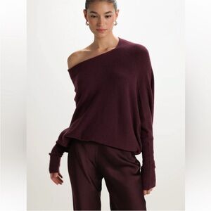 JAKI London Asymmetric Draped Top Long Sleeve Knit Blouse Amethyst Plum S/M NWT
